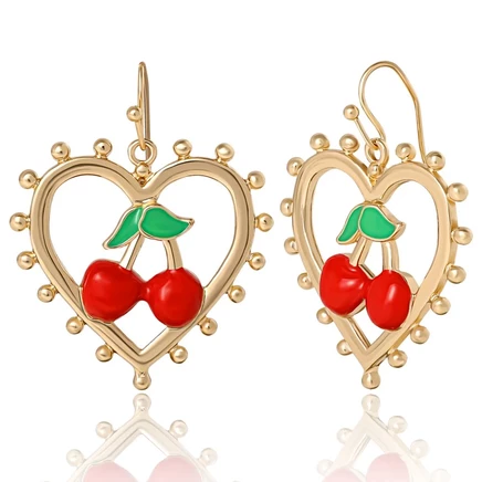 Серьги-капли Juicy Couture с вишневым сердечком из золота