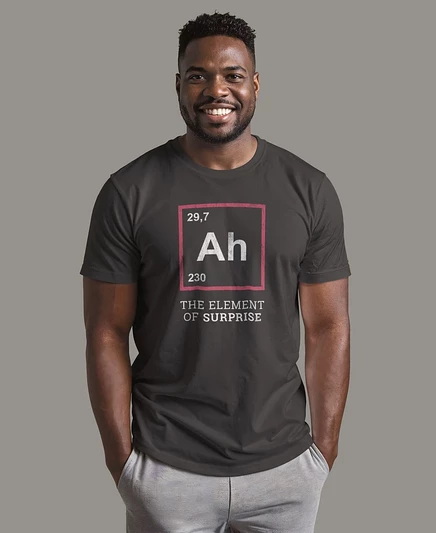 Мужская футболка Design By Humans «Ah The Element Of Surprise», серая
