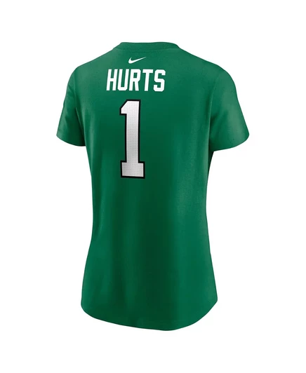 Женская футболка Nike Jalen Hurts Kelly Green Philadelphia Eagles с именем и номером игрока kelly green