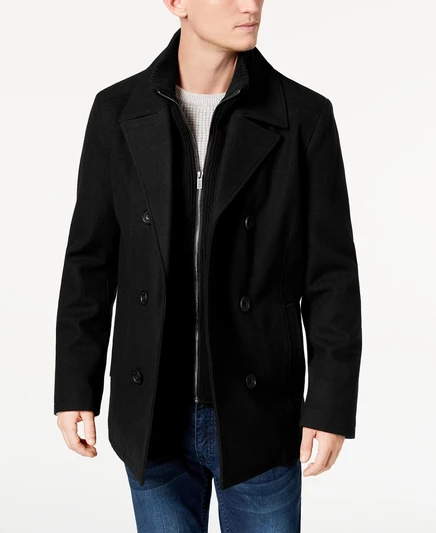 Мужское двубортное пальто Kenneth Cole с внутренним нагрудником, черное