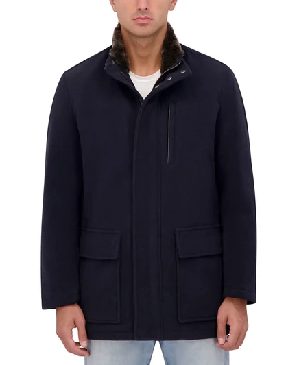 Мужское шерстяное плюшевое автомобильное пальто Cole Haan blue