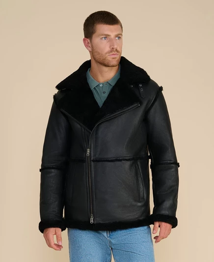 Мужская модная кожаная куртка Furniq UK из шерсти, черный black