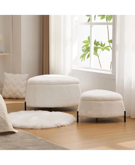 Мягкий пуфик для хранения вещей Streamdale Furniture с металлическими ножками цвета слоновой кости/кремовый