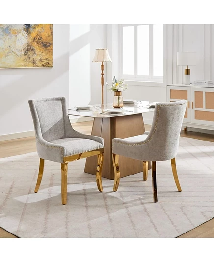 Обеденные стулья Streamdale Furniture из синели, золотые ножки, отделка заклепками, Бежевый, Комплект из 2 коричневых/бежевых стульев