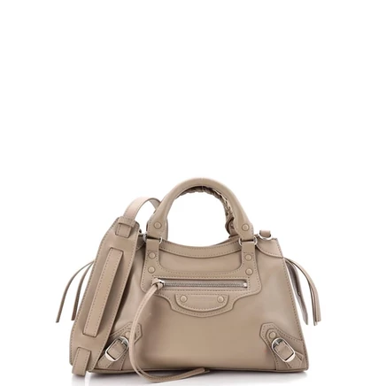 Женская сумка Balenciaga Mini City с клепками, кожаная, бежевая