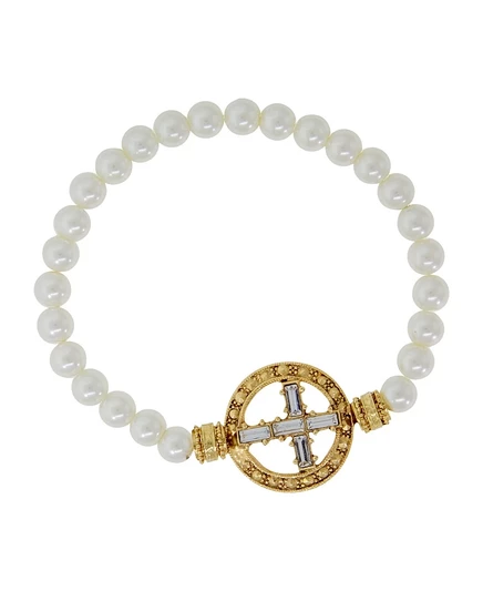 Женский браслет Symbols Of Faith с жемчугом и крестом, белый