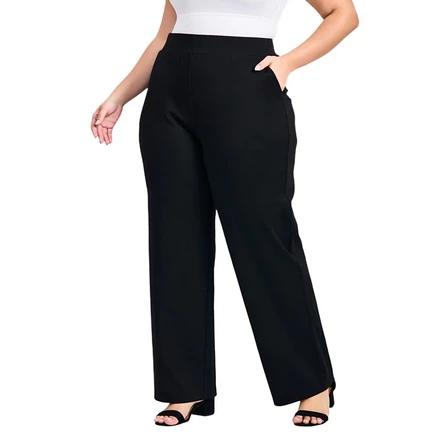 Прямые брюки AVENUE Women's Plus Size Petite Zoe Ponte черного цвета
