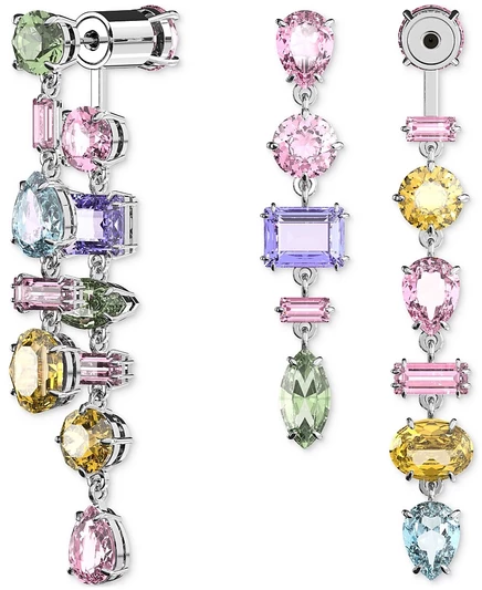 Асимметричные серьги-капли Swarovski с серебристыми кристаллами смешанной огранки спереди и сзади