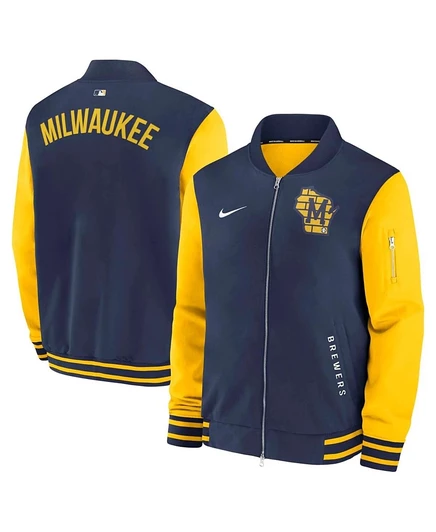 Мужская бомбер-куртка Nike Milwaukee Brewers, сине-золотая