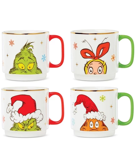 Штабелируемые кружки Lenox Merry Grinchmas, набор из 4 штук
