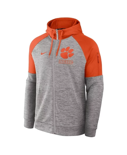 Мужская толстовка Nike Heather Gray Clemson Tigers Fitness Raglan Performance с капюшоном на молнии heather gray