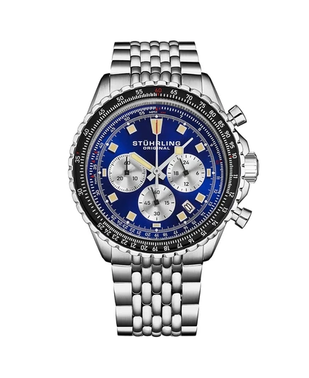 Мужские часы с японским механизмом Chrono, Серебристый корпус из нержавеющей стали, Зеленый циферблат, Черный/розовый безель, Браслет из бисера из нержавеющей стали blue