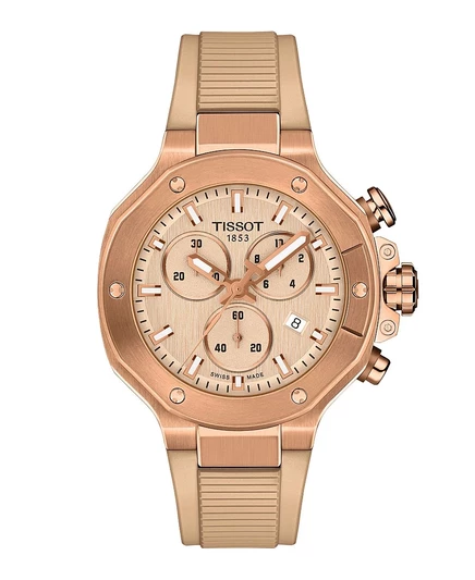 Силиконовые часы-браслет Tissot Унисекс из розового золота, 38 мм, коричневый/ бежевый