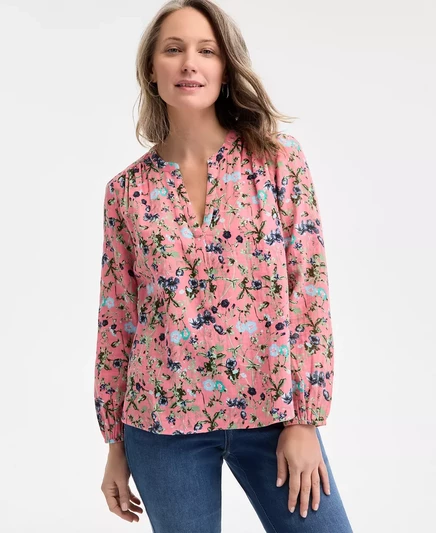  Женский топ-поповер из хлопчатобумажной ткани с принтом, эксклюзивно в Macy's floral salmon