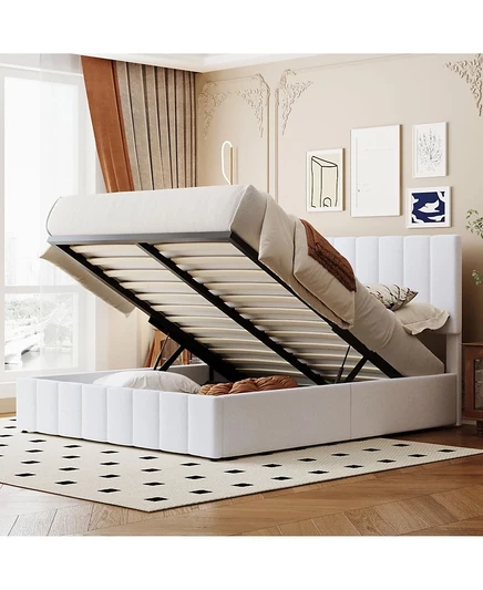 Мягкая кровать-платформа Streamdale Furniture с гидравлической системой хранения - Queen white