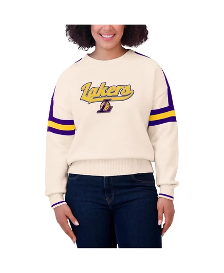 ОДЕЖДА от Erin Andrews, женский кремовый пуловер в полоску Los Angeles Lakers от Erin Andrews cream