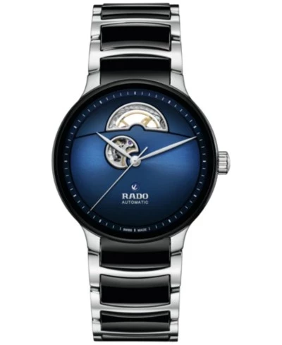 Rado Унисекс Швейцарские автоматические часы Centrix Open Heart с открытым сердцем, черные часы-браслет из керамики и нержавеющей стали, 40 мм, синий