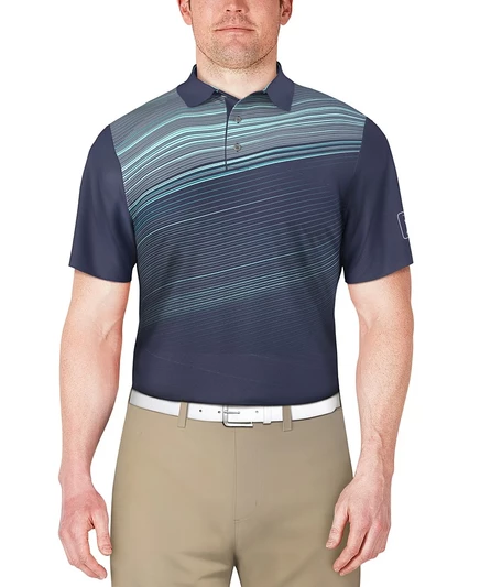 Мужская рубашка поло для гольфа с коротким рукавом и принтом в полоску PGA TOUR синего цвета