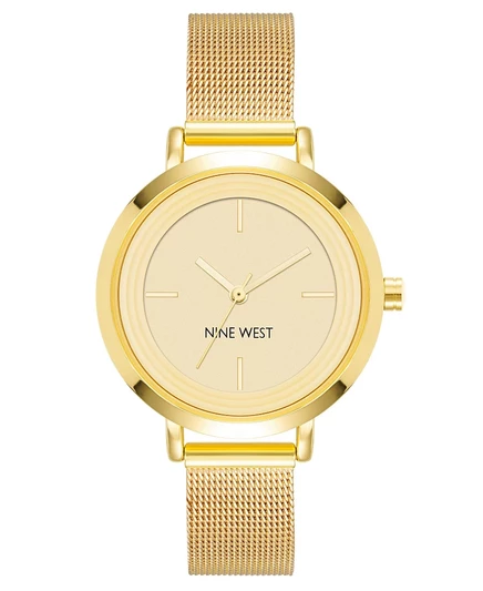 Женские кварцевые часы Nine West с сетчатым браслетом, 34 мм, золотистые
