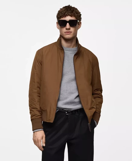 Мужская приталенная водоотталкивающая стеганая куртка-бомбер Mango brown