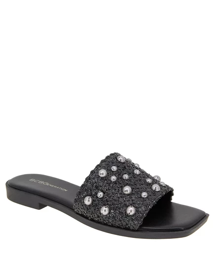  Женские босоножки на плоской подошве из рафии Lonnie Pearl black raffia