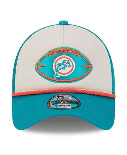Мужская кепка New Era Stone/Aqua Miami Dolphins 2024 Sideline, с регулируемой оправой А-образной формы 