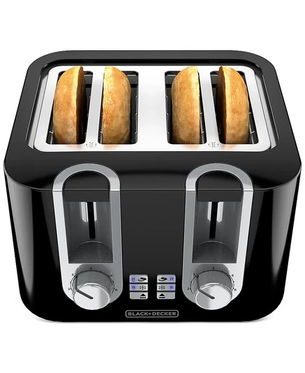 Тостер black & decker на 4 ломтика с широкими слотами, черный