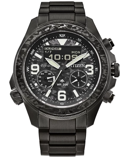 Мужские часы-браслет Citizen Eco-Drive с хронографом Promaster Land серого цвета из нержавеющей стали, 44 мм, без цвета