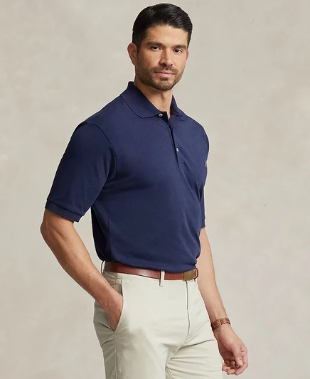 Мужское поло Polo Ralph Lauren классического кроя из мягкого хлопка, синее