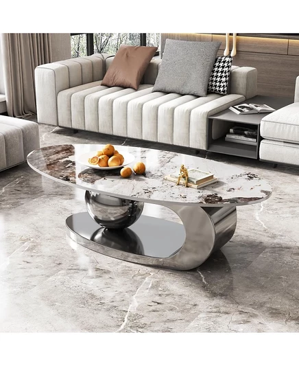 Овальный журнальный столик из искусственного мрамора Streamdale Furniture серого цвета