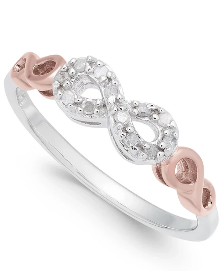 Кольцо Macy's Diamond Infinity серебро с розовой позолотой, 1/10 карат, золотистое