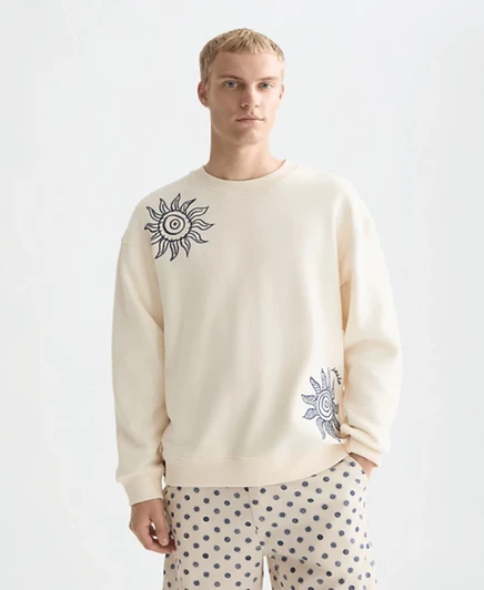 Мужская толстовка с круглым вырезом и вышивкой SCOTCH & SODA коричнево-бежевого цвета