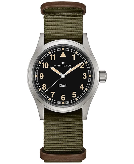 Мужские часы Hamilton Khaki Field 38 мм, зелёный ремешок