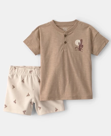 Комплект для мальчиков Carter's Henley и шорты, бежевый