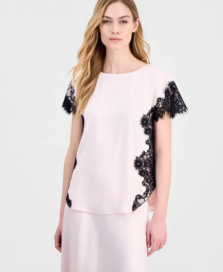 Женский сатиновый топ Anne Klein с кружевом, розовый