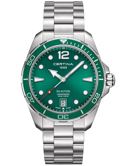 Мужские часы Certina DS Action 43 мм сталь, зеленые