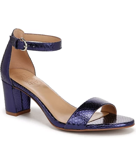  Женские босоножки Vera на блочном каблуке с ремешком на щиколотке future dusk blue metallic snake embossed leather