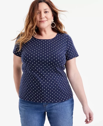  Футболка с круглым вырезом и принтом большого размера, эксклюзивно от Macy's  dot blue