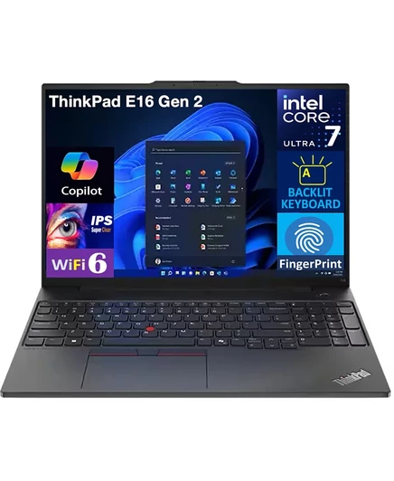 Ноутбук Lenovo ThinkPad E16 Gen 2 с 16,0-дюймовым IPS FHD дисплеем (Intel Core Ultra 7 155U, 64 ГБ DDR5, 4 ТБ SSD, Intel Graphics, FP, TB4, WiFi 6, Win 11 Pro), черный