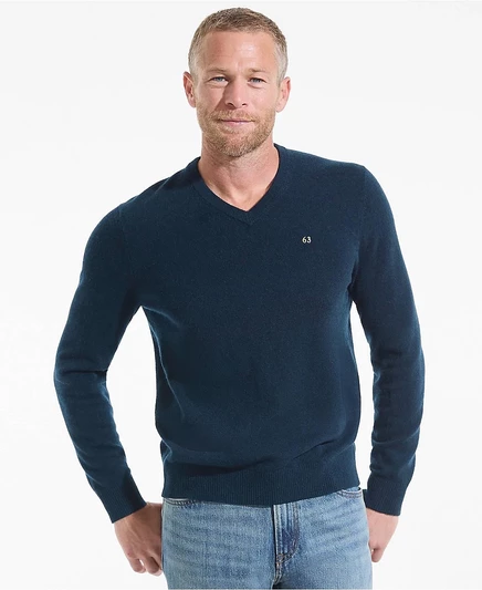 Кашемировый свитер Lands' End Big & Tall из тонкого хлопка с V-образным вырезом blue
