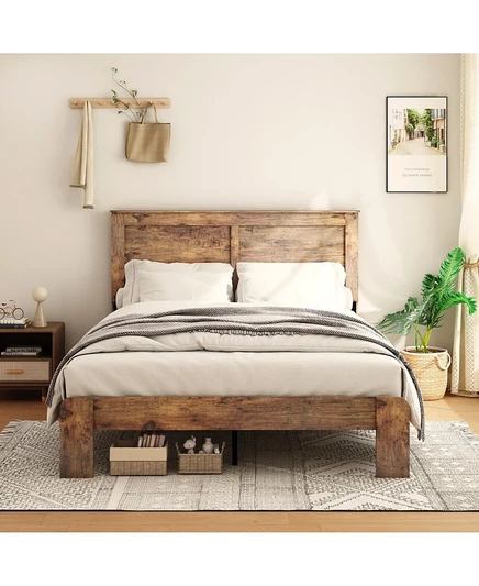 Каркас кровати на платформе Streamdale Furniture King Wood, бесшумный, простой в сборке, для хранения под кроватью коричневого цвета