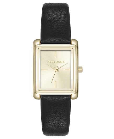 Женские кварцевые прямоугольные часы Anne Klein из черной искусственной кожи и золотистого сплава, 24 мм