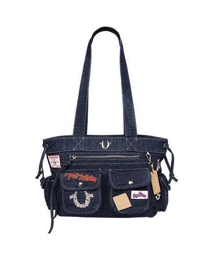 Женская джинсовая сумка-тоут True Religion Multi-Patch, синяя