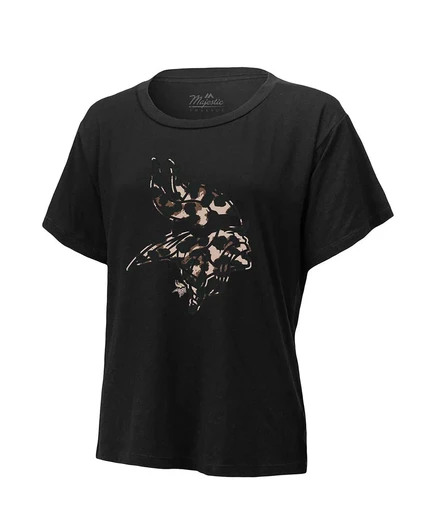 Женская футболка Majestic Threads Justin Jefferson Black Minnesota Vikings Leopard с именем и номером игрока black