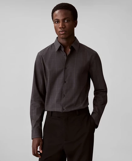 Мужская приталенная рубашка Calvin Klein в сетку Supima Stretch серого цвета