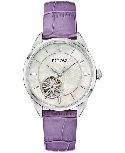 Женские часы Bulova авт. 34,5 мм, фиолетовый кожаный ремешок