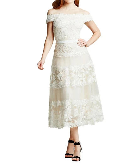 Женское миди‑платье Tadashi Shoji Adriane с вышивкой, кремовое