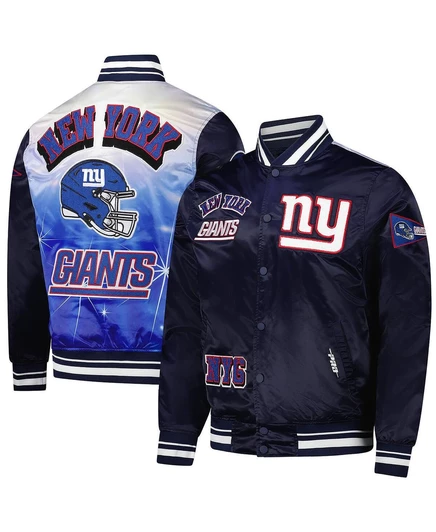 Мужская темно-синяя куртка New York Giants из сублимированного атласа на полной застежке navy