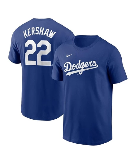 Мужская футболка Nike Clayton Kershaw Royal Los Angeles Dodgers с надписью и номером Fuse blue