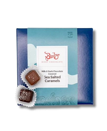 Подарочная коробка Bixby Chocolate с морской соленой карамелью и темным шоколадом, 18 штук